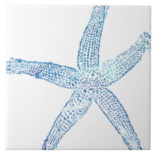 Zeester Kuststrand Blauw Wit Groot Decoratie Cadea Tegeltje (Voorkant)