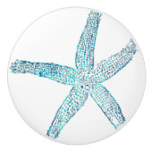 Zeester Kuststrand Blauwgroen Blauw Wit Nautisch Keramische Knop (Voorkant)