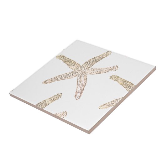 Zeester Kuststrand Grijs Wit Beige Cadeau  Tegeltje (Zijkant)