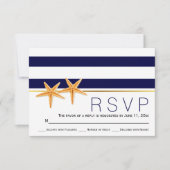 Zeester & marine blauwe strepen strand bruiloft RS RSVP Kaartje (Voorkant)
