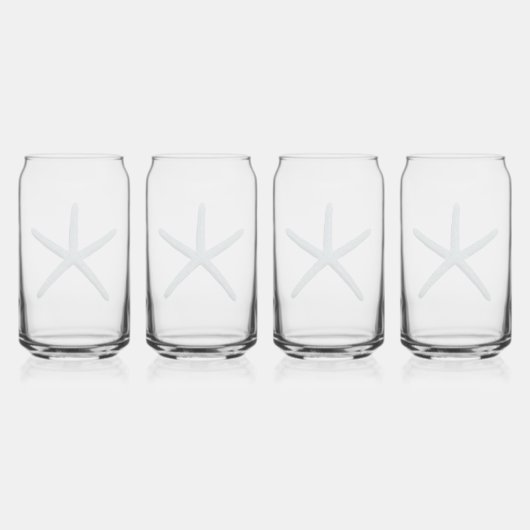 Zeester met blauwe vinger blikvorm glas (Achterkant)