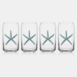 Zeester met blauwe vinger blikvorm glas