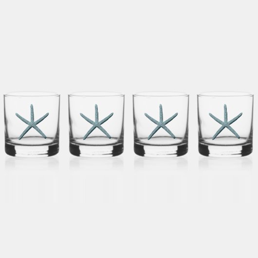 Zeester met blauwe vinger whisky glas (Voorkant)