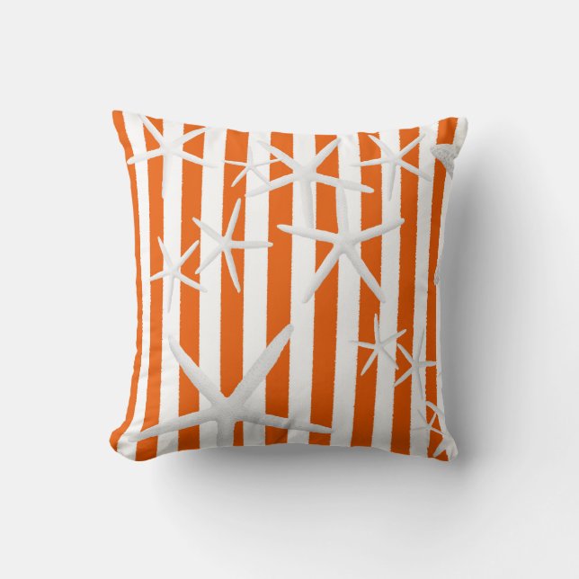 Zeester met oranje strepen gestreept kussen (Voorkant)