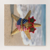 Zeester met vlaggen bikini en ster zonnebril legpuzzel (Horizontaal)