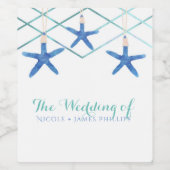 Zeester & Moderne Lijnen Elegante Strand Aangepast Wijn Etiket (Enkel label)