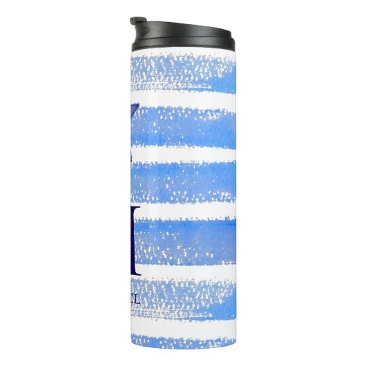 Zeester Monogram Strand Nautische Streep Waterverf Thermosbeker (Geroteerd rechts)
