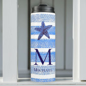 Zeester Monogram Strand Nautische Streep Waterverf Thermosbeker