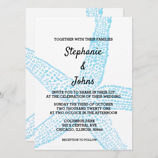 Zeester Nautisch Blauw Wit Strand Schattigee bruil Kaart (Voorkant / Achterkant)