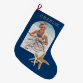 Zeester Navy Blauwe Foto Kerst Sock Grote Kerstsok (Voorkant (Hangend))