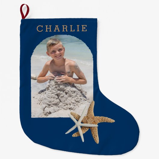Zeester Navy Blauwe Foto Kerst Sock Grote Kerstsok (Voorkant)