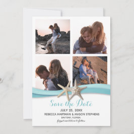 Zeester Oceaan Blauw Strand Bruiloft Multi Foto Save The Date