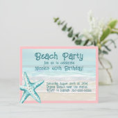 Zeester Ocean Beach Feest Aqua & Roze Waterverf Kaart (Staand voorkant)