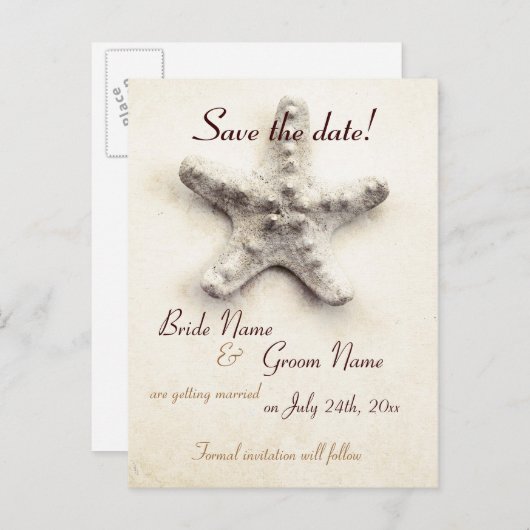 Zeester - Ocean Whisper - Save the Date Aankondigingskaart (Voorkant / Achterkant)