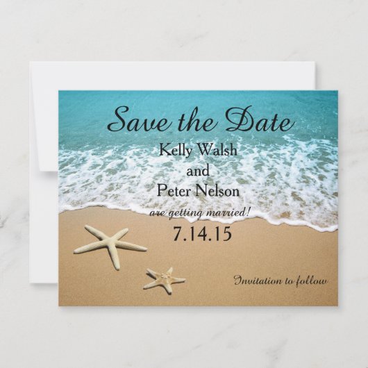 Zeester op de oever strand save the date kaart (Voorkant)