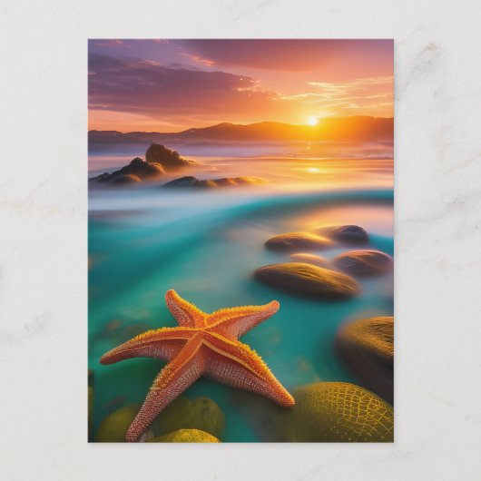 Zeester op het strand bij dageraad briefkaart (Voorkant)