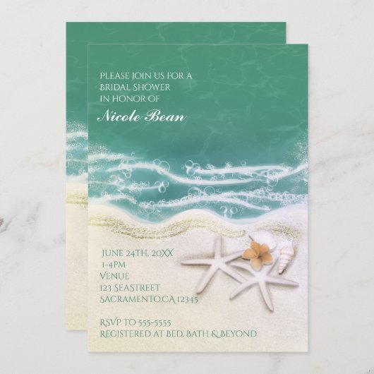 Zeester op het strand Blauwgroen Zee Water Invitat Kaart (Voorkant / Achterkant)