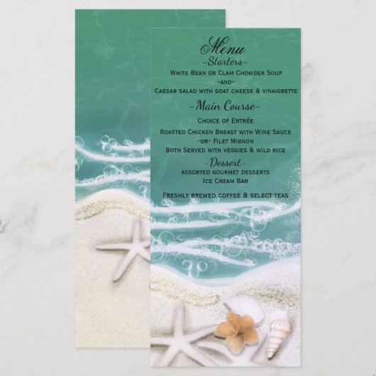 Zeester op het strand Blauwgroen Zee Water Menu (Voorkant / Achterkant)