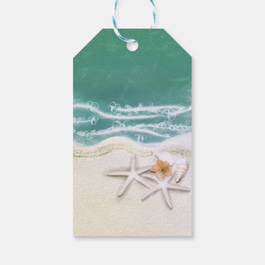 Zeester op het strand Blauwgroen Zee Water Party F Cadeaulabel (Achterkant)