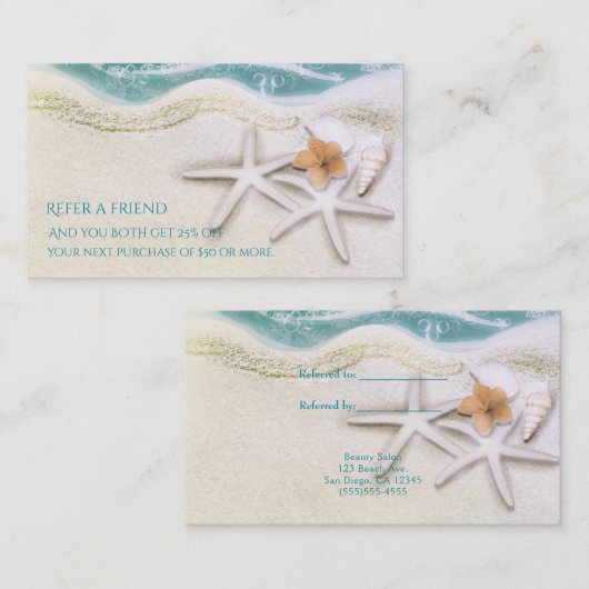 Zeester op het strand Blauwgroen Zee Water Verwijs Aanbevelingskaartje (Voorkant / Achterkant)