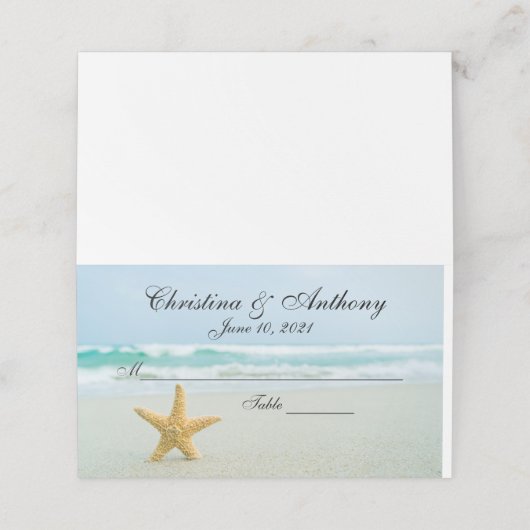 Zeester op het strand bruiloft receptie Place Card Plaatskaartje (Buitenkant ongevouwen)