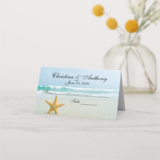 Zeester op het strand bruiloft receptie Place Card Plaatskaartje (Voorkant)