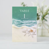 Zeester op het Strand Teal Zeewater Tafel Nummer Kaart (Staand voorkant)