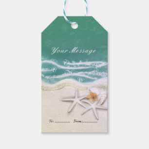Zeester op het strand Turkoois zeewater feestfavor Cadeaulabel
