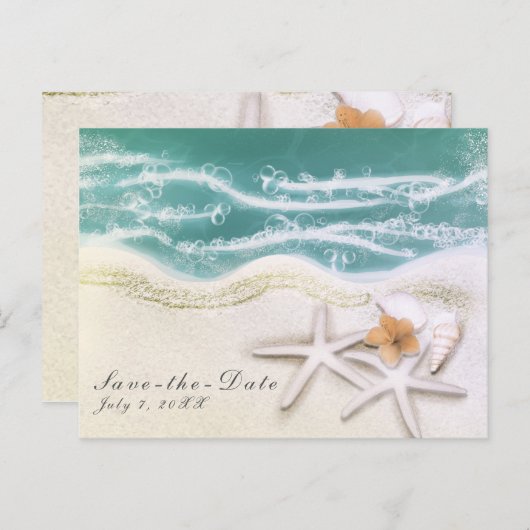 Zeester op het strand Turkoois zeewater Save the D Aankondigingskaart (Voorkant / Achterkant)