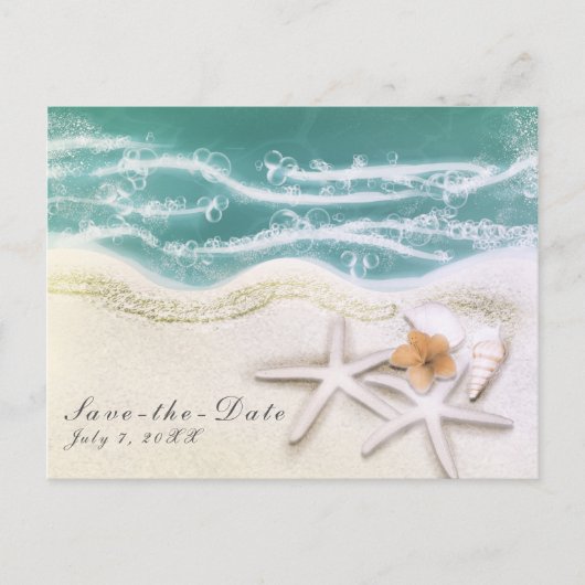 Zeester op het strand Turkoois zeewater Save the D Aankondigingskaart (Voorkant)