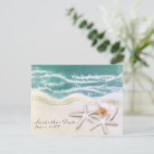 Zeester op het strand Turkoois zeewater Save the D Aankondigingskaart (Staand voorkant)