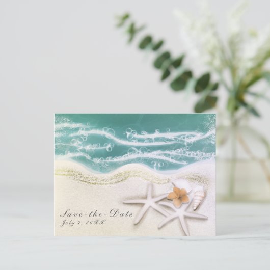 Zeester op het strand Turkoois zeewater Save the D Aankondigingskaart (Staand voorkant)