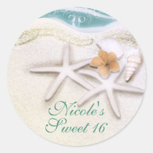 Zeester op het strand turquoise zeewater feestarti ronde sticker