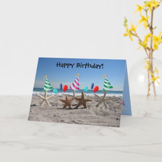 Zeester op het strand Verjaardag Kaart (Gele Bloem)