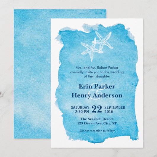 Zeester op Waterverf bruiloft uitnodiging (Voorkant / Achterkant)