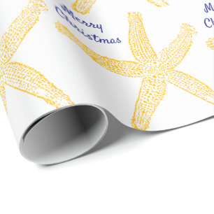 Zeester Oranje Marineblauw Prettig Kerstfeest Stra Cadeaupapier