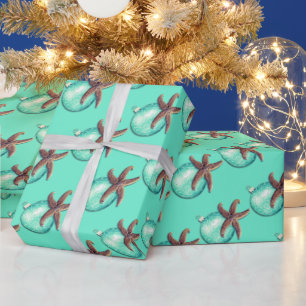 Zeester Ornament Patroon Turquoise Kerstmis Cadeaupapier