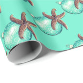 Zeester Ornament Patroon Turquoise Kerstmis Cadeaupapier (Rol Hoek)