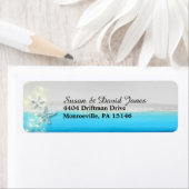 Zeester paradijs blauwe wateren tropische gast etiket (Insitu)