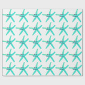 Zeester Patronen Blauwgroen Geel Blauw Vrolijk Ker Cadeaupapier (Vlak)