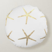 Zeester Patronen Goud Wit Gouden Strand Gift Rond Kussen (Achterkant)
