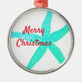 Zeester Patronen Groen Blauw Rood Vrolijk Kerstfee Metalen Ornament (Voorkant)