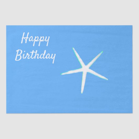 Zeester Patronen Happy Birthday Nautisch Blauw Tissuepapier (Voorkant)