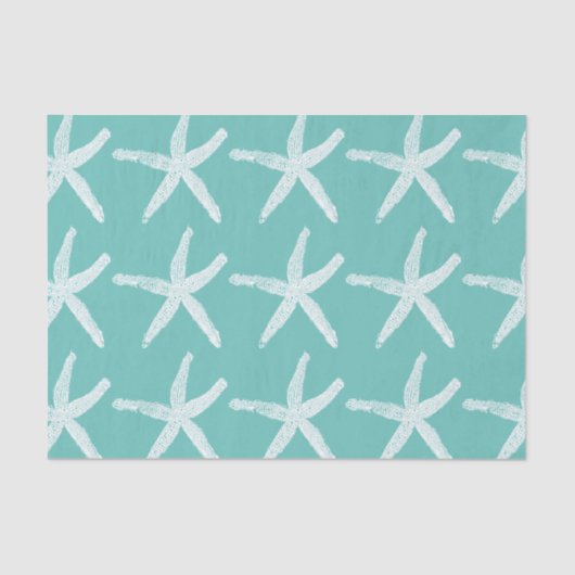 Zeester Patronen Wit Blauwgroen Blauw Strand Nauti Tissuepapier (Voorkant)