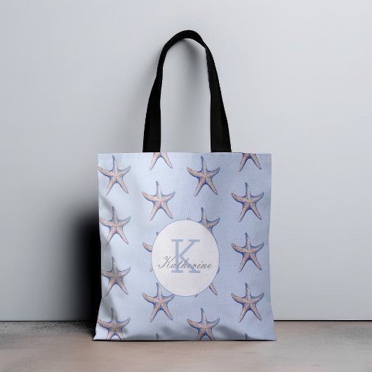 Zeester Patroon Strand Marine Custom Name Tote Bag