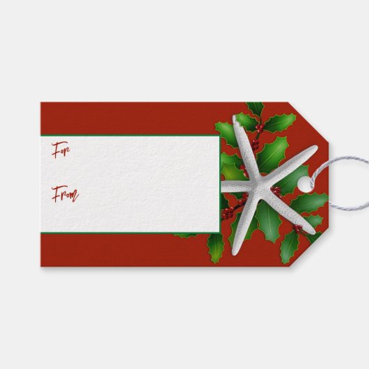 Zeester Rode Kerst Stropdas op Gift Labels Cadeaulabel (Voorkant (Horizontaal))