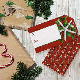 Zeester Rode Kerst Stropdas op Gift Labels Cadeaulabel