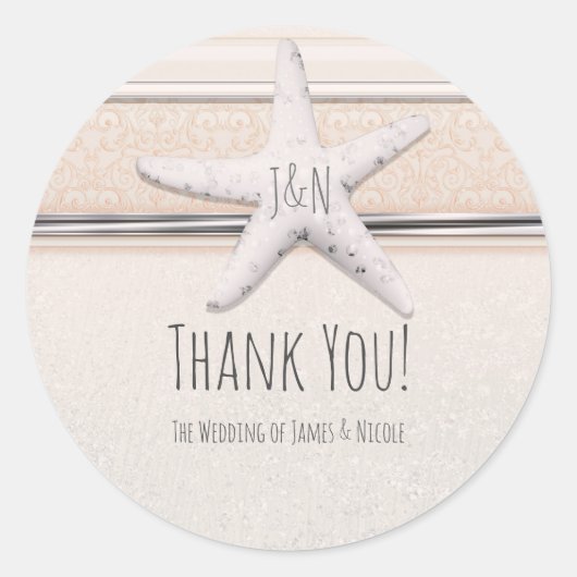 Zeester romige witte strand elegante bruiloft ronde sticker (Voorkant)