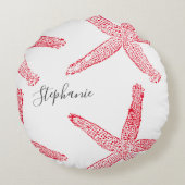 Zeester Rood Witte Strand Grijs Naam Kerstmis Rond Kussen (Achterkant)