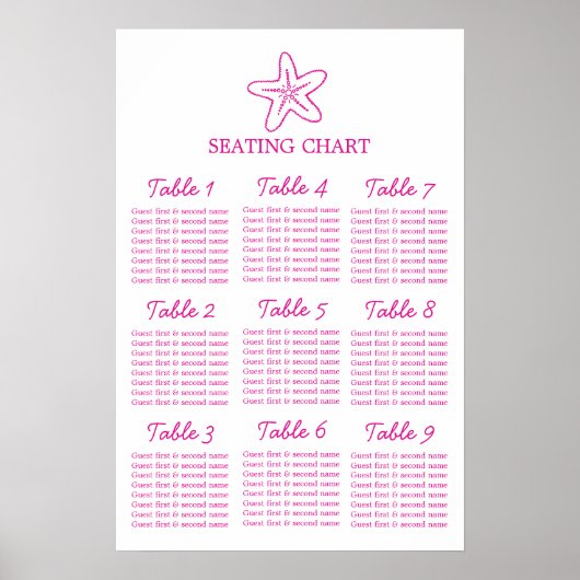 Zeester roze trouwtafel 9 zitplaatsen Poster (Voorkant)